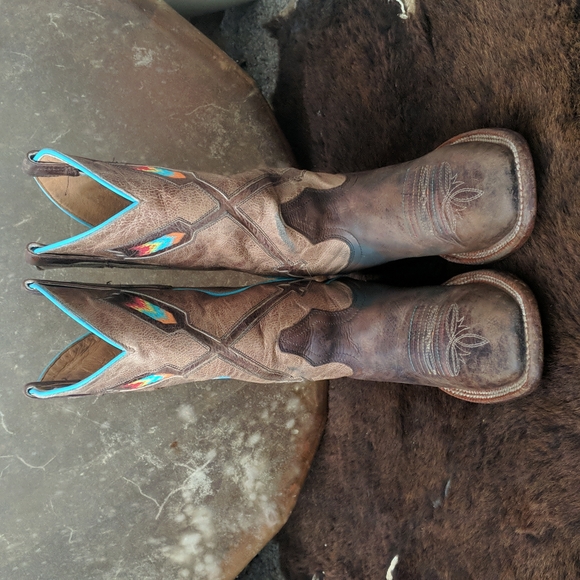 JOHNNY RINGO JR922-38 distressed brown/tan  Arrow cowgirl boots square toe sz 5B - Picture 4 of 16